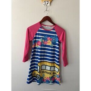 Sunshine Swing Dress Girls 12 School Bus Floral Striped Back To School Teacher